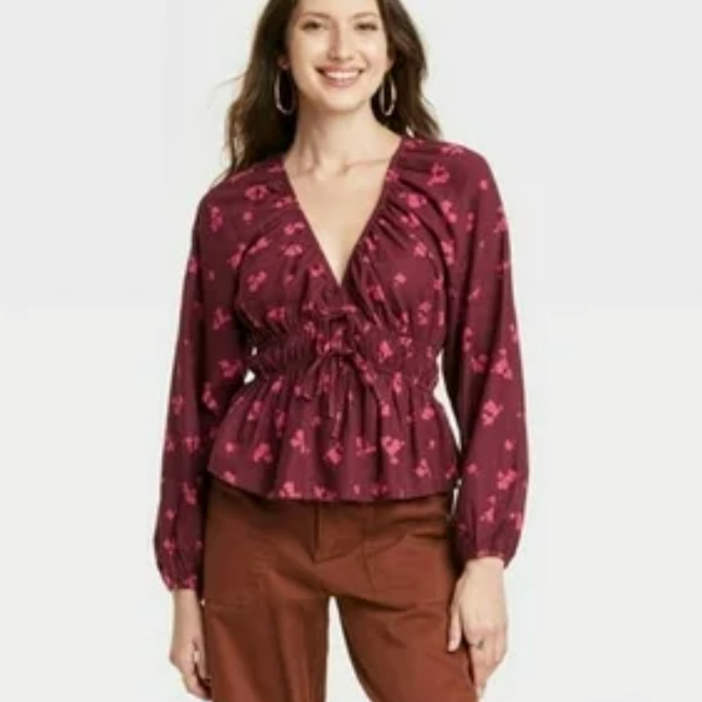 Women's Burgundy Floral Top
